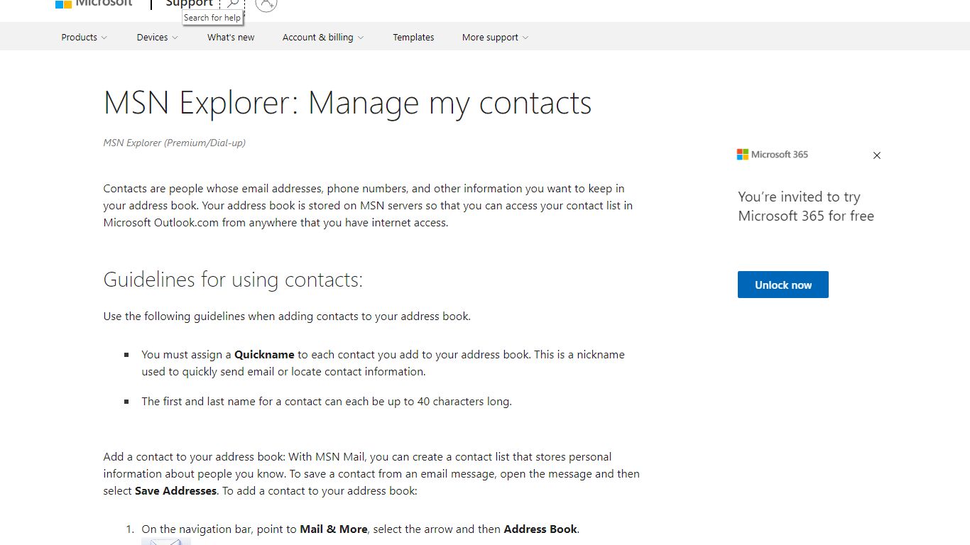 MSN Explorer: Manage my contacts - support.microsoft.com